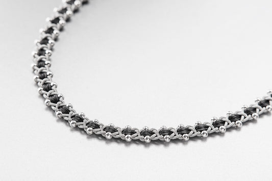 Pewter necklace 3023 Silver/Leather